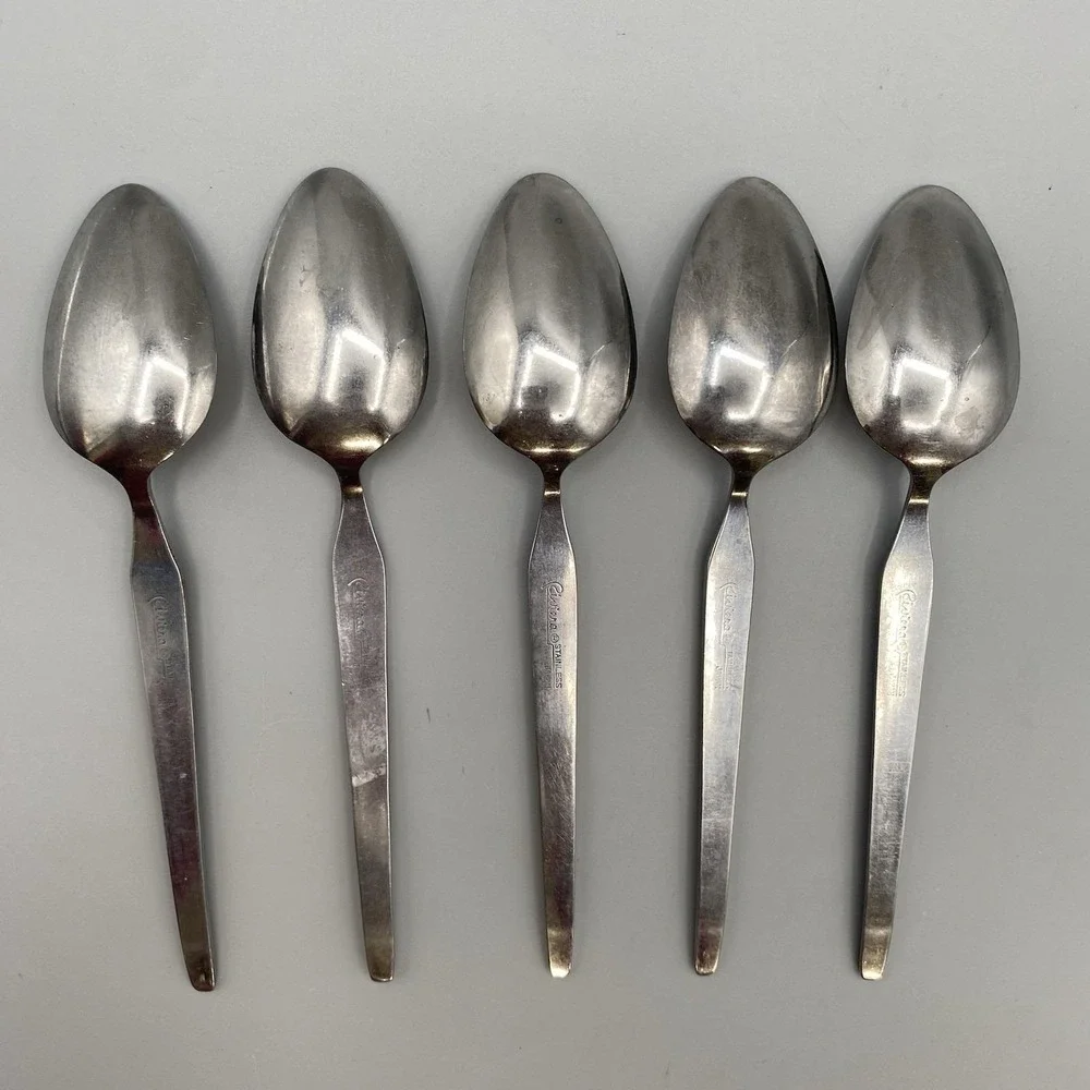 Vintage Riviera‎ Cordova Teaspoons 5pcs Stainless Japan Black Accent Plain Back